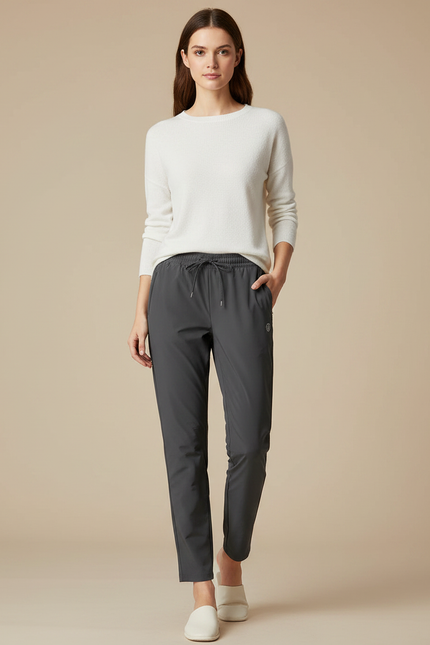 Pantalon Randonnée Gris Uni Fluide Femme Décontracté - Polyester