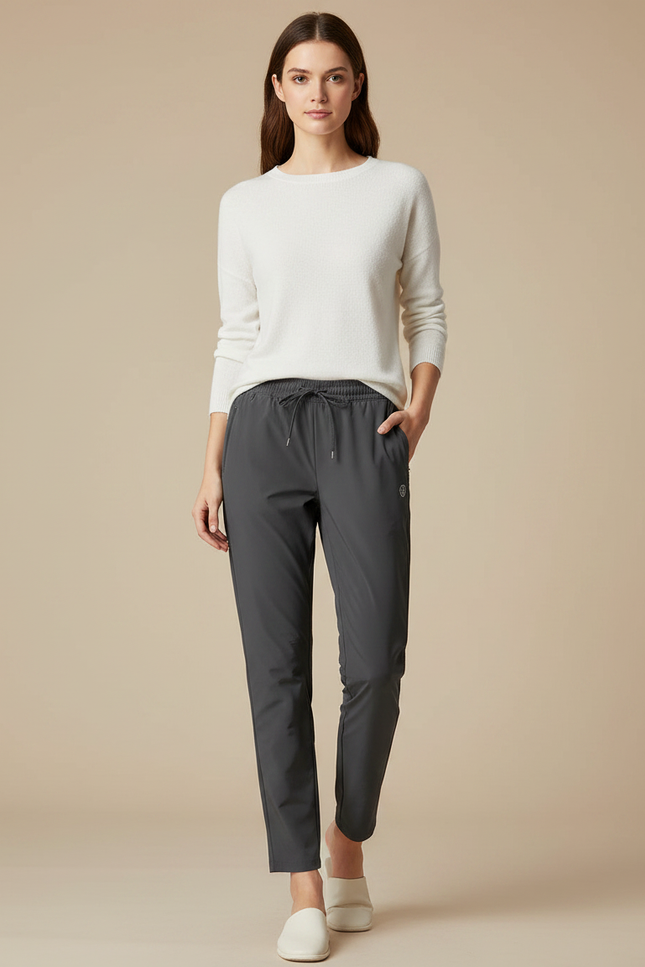 Pantalon Randonnée Gris Uni Fluide Femme Décontracté - Polyester