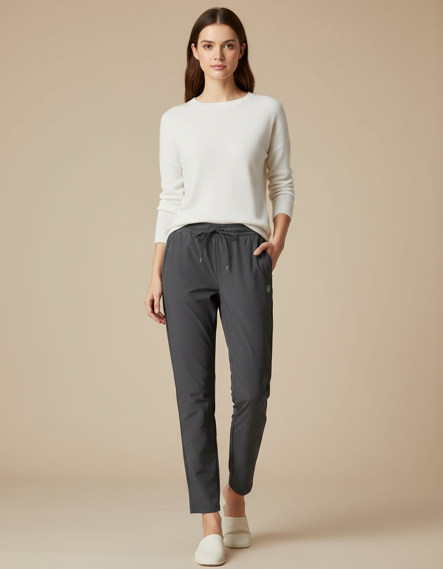 Pantalon Randonnée Gris Uni Fluide Femme Décontracté - Polyester