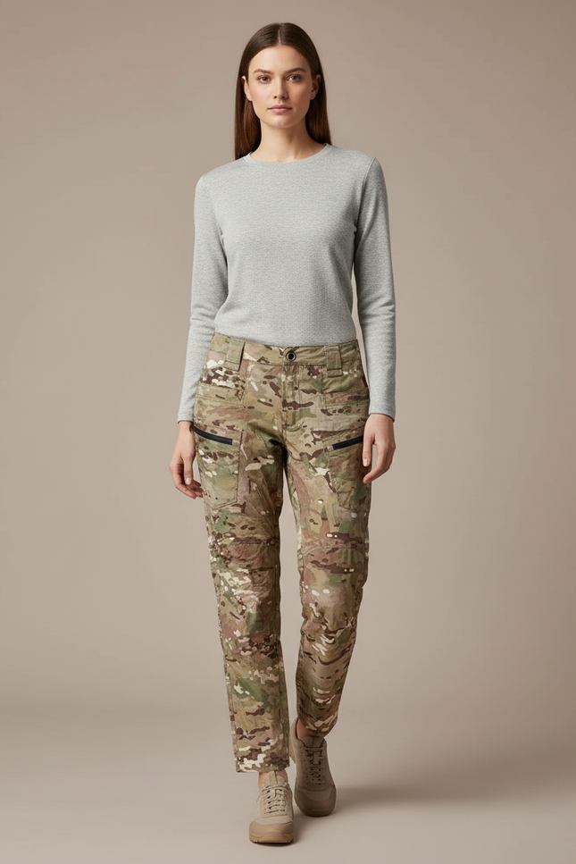 Pantalon Randonnée Camouflage Cargo Léger Femme - Multicolore Toile