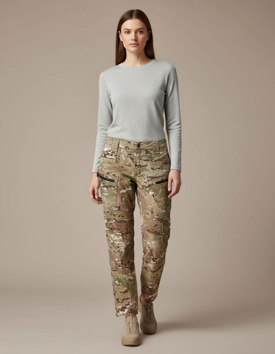 Pantalon Randonnée Camouflage Cargo Léger Femme - Multicolore Toile