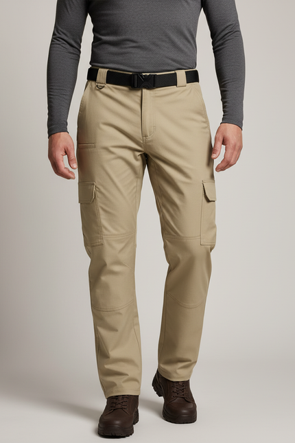 Pantalon Randonnée Beige Cargo Homme Multipoches Stretch - Polyester