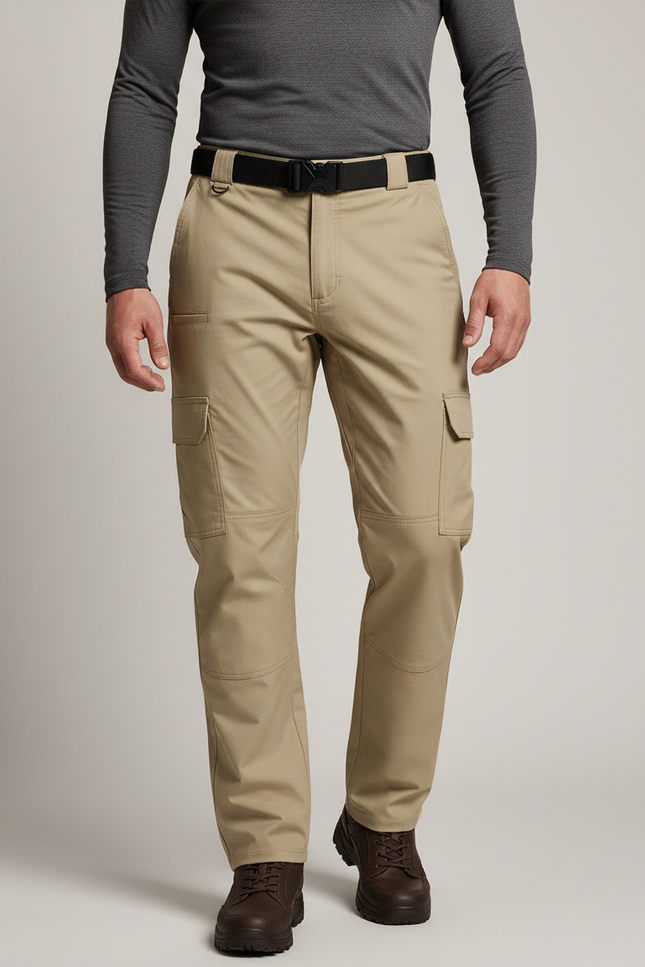 Pantalon Randonnée Beige Cargo Homme Multipoches Stretch - Polyester
