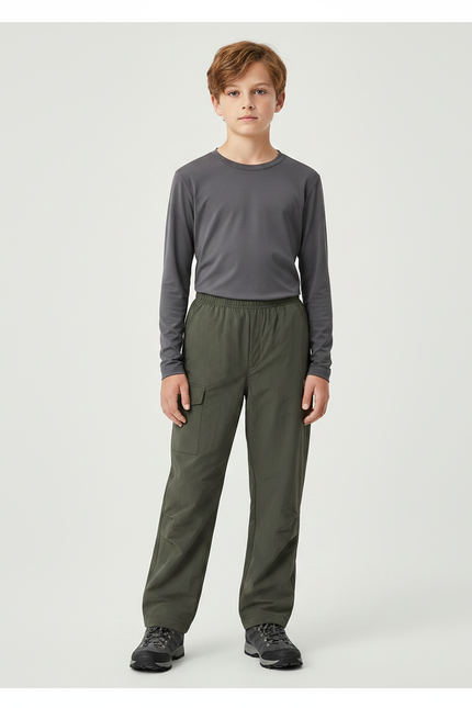 Pantalon Randonnée Kaki Ample Cargo Enfant - Polyester