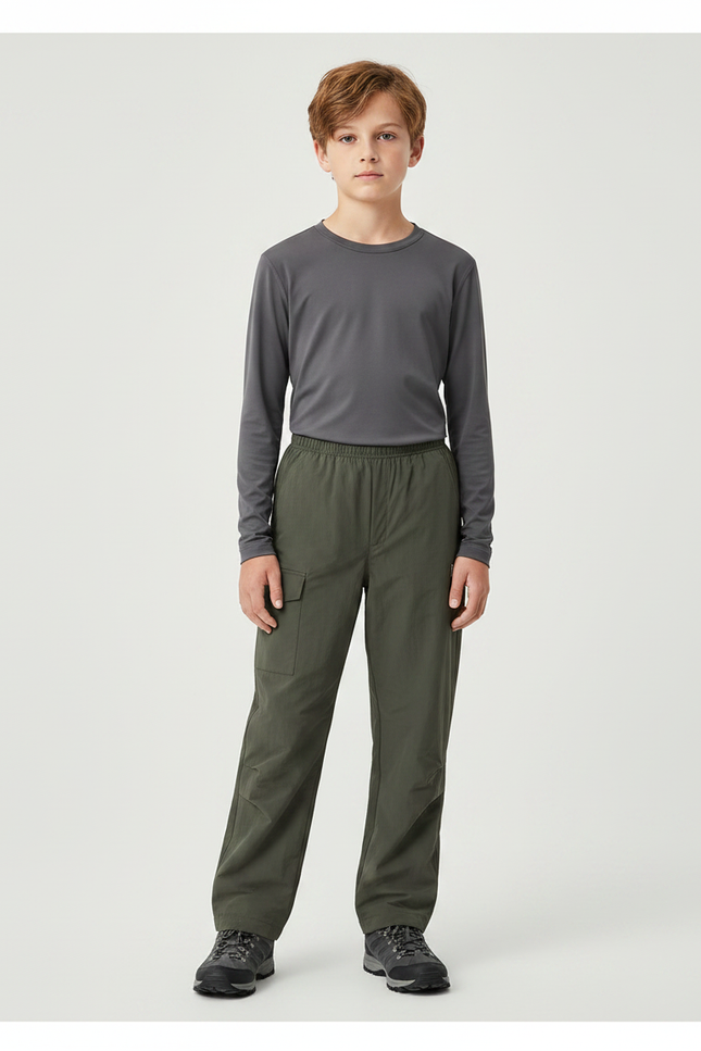 Pantalon Randonnée Kaki Ample Cargo Enfant - Polyester
