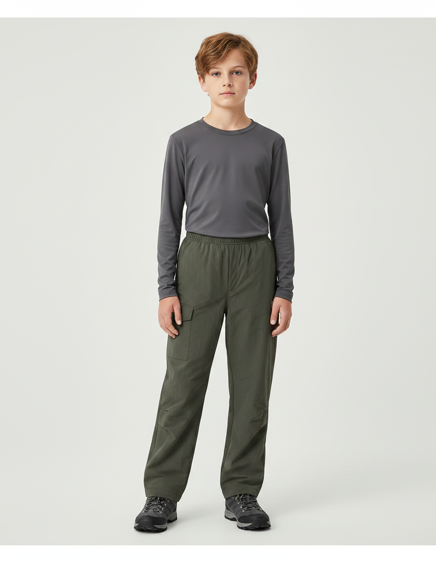 Pantalon Randonnée Kaki Ample Cargo Enfant - Polyester