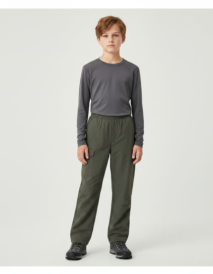 Pantalon Randonnée Kaki Ample Cargo Enfant - Polyester