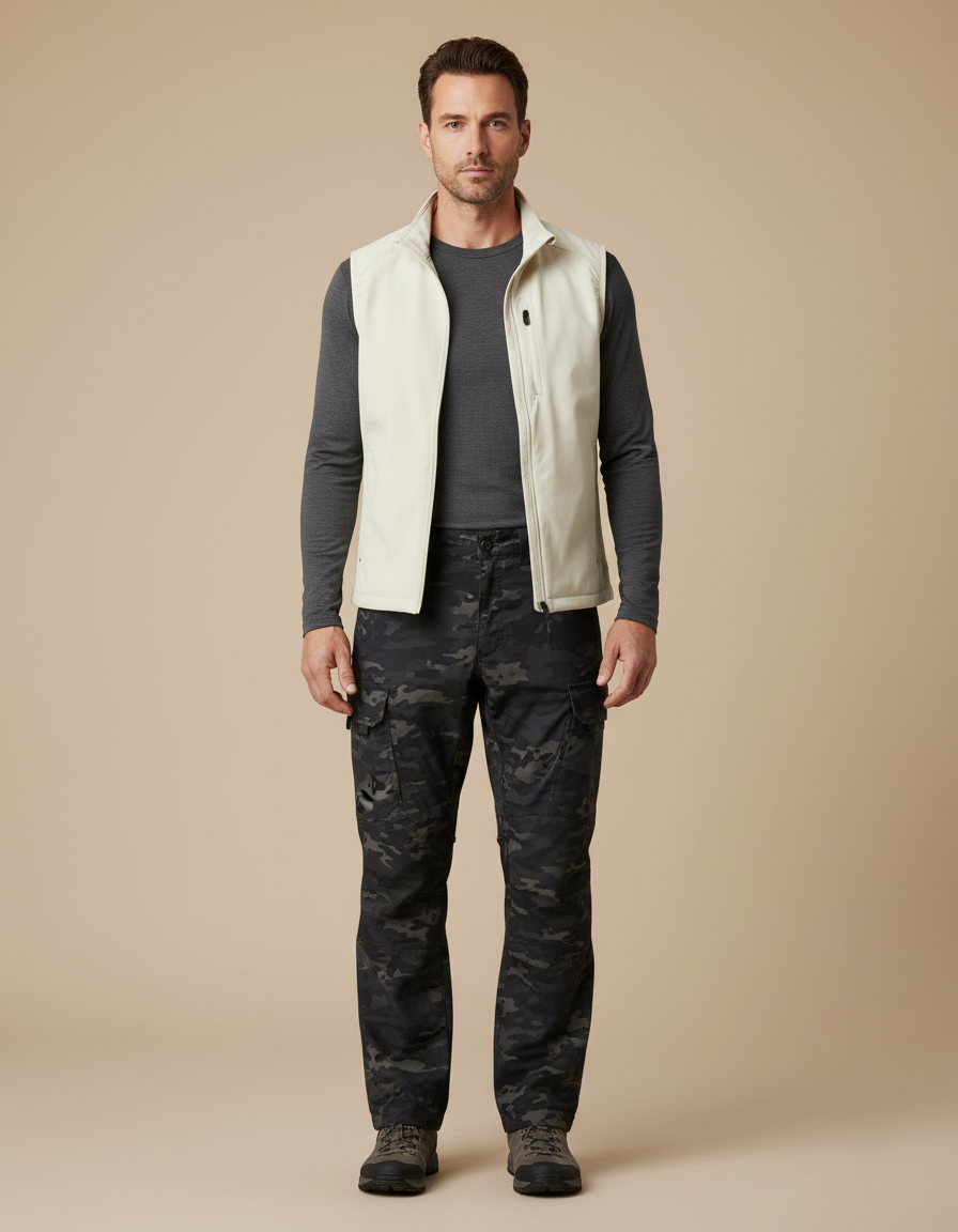 Pantalon Randonnée Camouflage Sombre Cargo Multipoches Homme - Multicolore Polyester