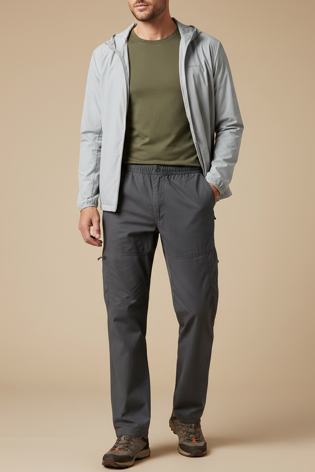 Pantalon Randonnée Gris Cargo Droit Décontracté Homme - Polyester