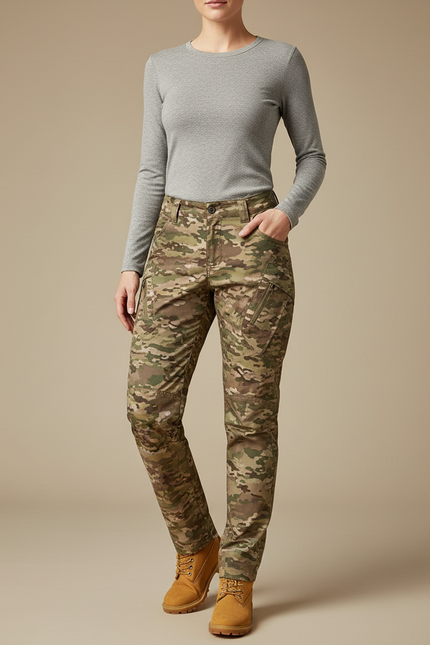 Pantalon Randonnée Camouflage Slim Imperméable Femme - Multicolore Polyester
