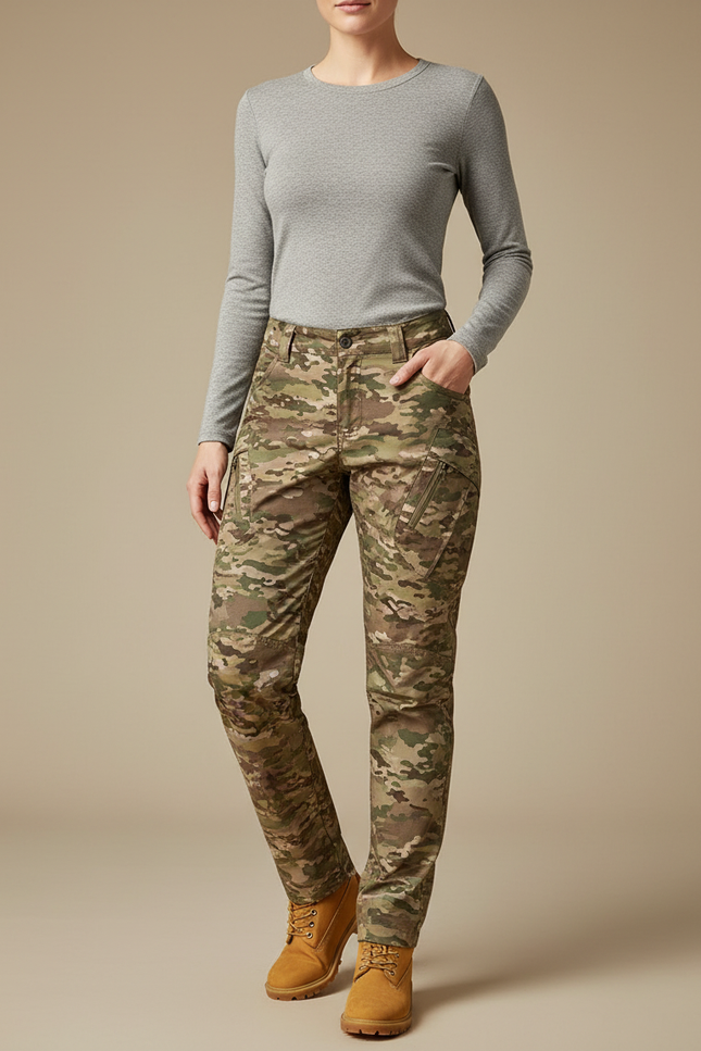 Pantalon Randonnée Camouflage Slim Imperméable Femme - Multicolore Polyester