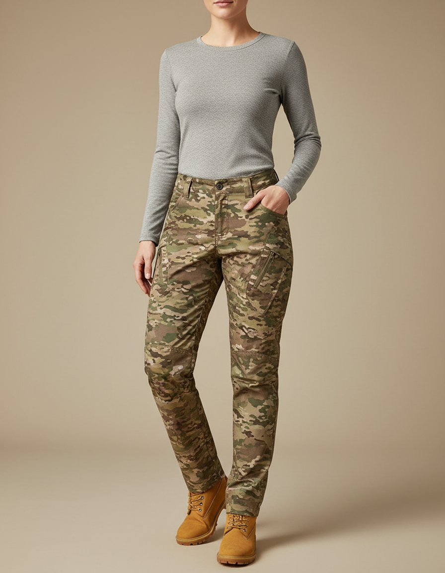 Pantalon Randonnée Camouflage Slim Imperméable Femme - Multicolore Polyester