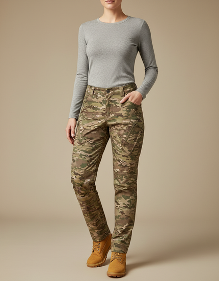 Pantalon Randonnée Camouflage Slim Imperméable Femme - Multicolore Polyester