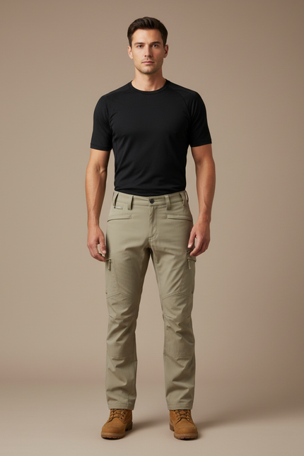 Pantalon Randonnée Kaki Cargo Homme Ajusté Résistant - Polyester