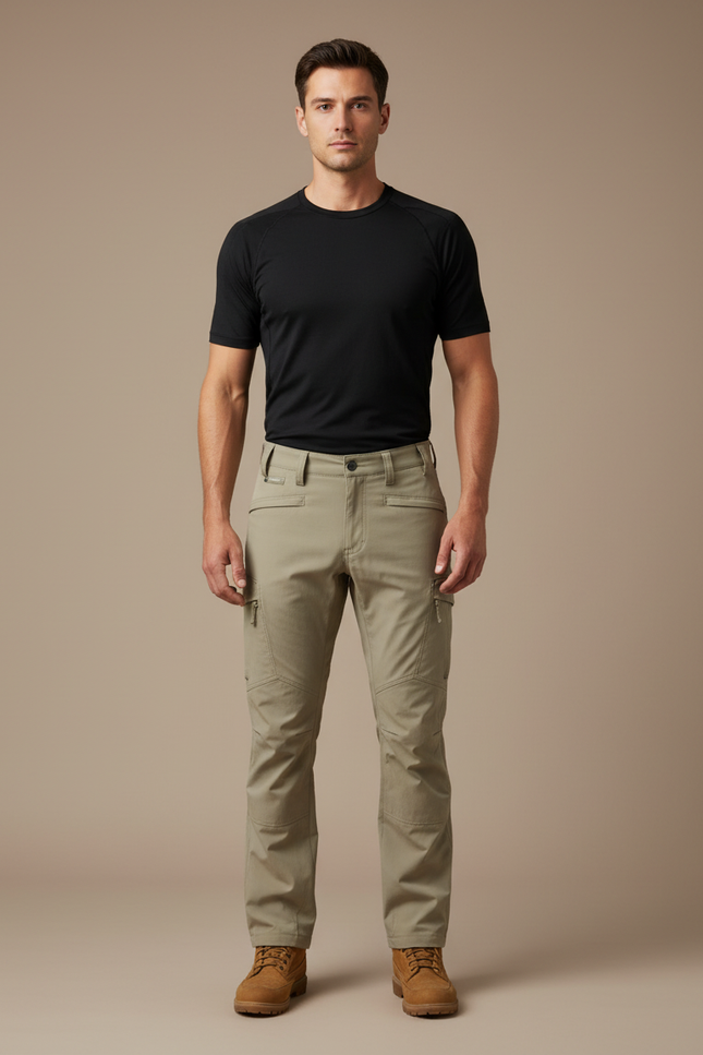 Pantalon Randonnée Kaki Cargo Homme Ajusté Résistant - Polyester