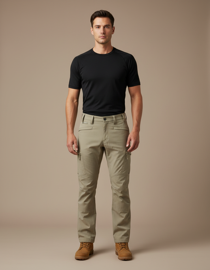 Pantalon Randonnée Kaki Cargo Homme Ajusté Résistant - Polyester