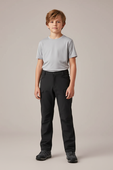Pantalon Randonnée Noir Enfant Cargo Léger Confortable - Polyester
