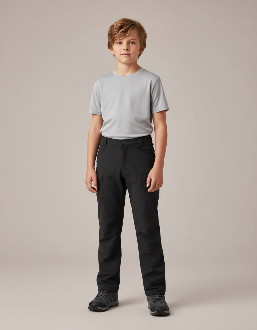 Pantalon Randonnée Noir Enfant Cargo Léger Confortable - Polyester