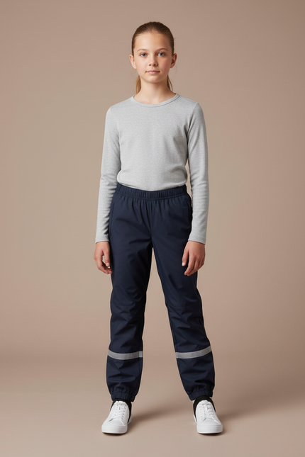 Pantalon Randonnée Enfant Imperméable Réfléchissant Marine - Polyester
