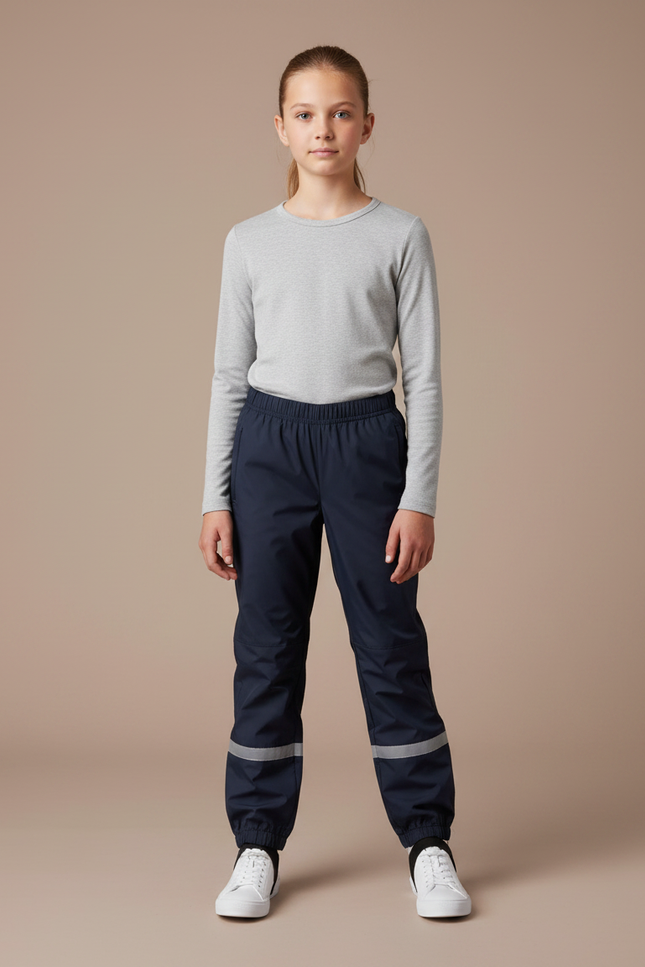 Pantalon Randonnée Enfant Imperméable Réfléchissant Marine - Polyester