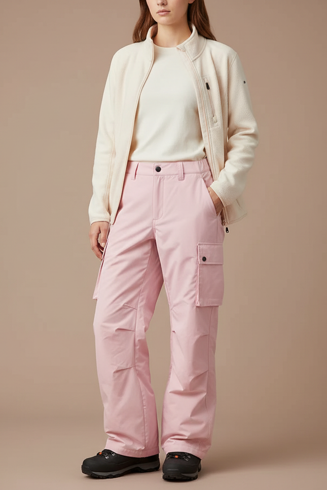 Pantalon Randonnée Rose Cargo Ample Imperméable Unisexe - Polyester
