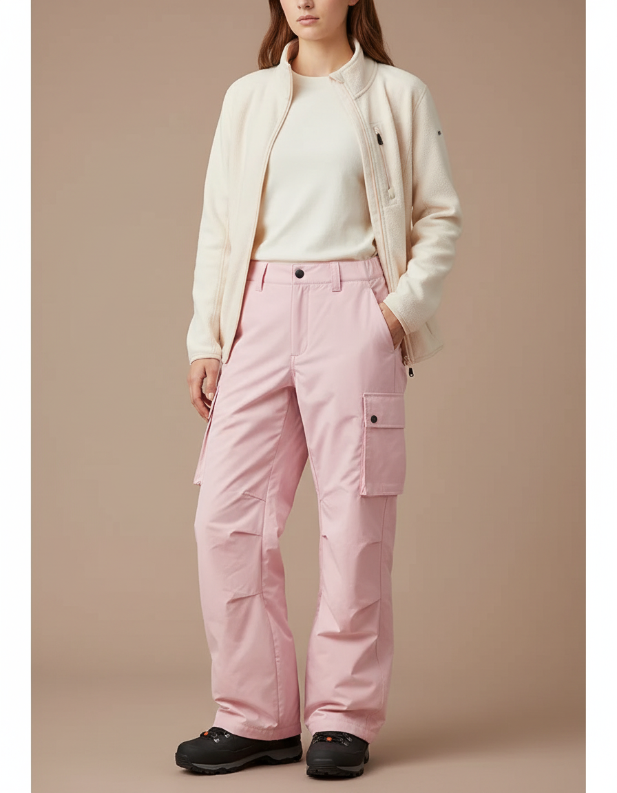 Pantalon Randonnée Rose Cargo Ample Imperméable Unisexe - Polyester