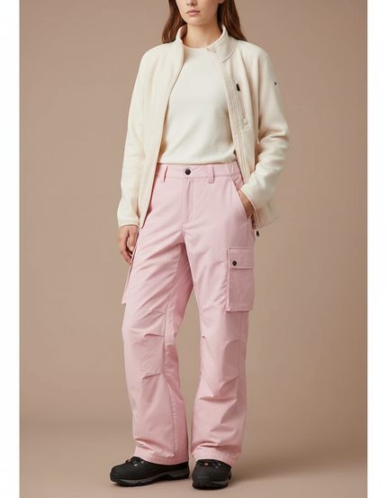 Pantalon Randonnée Rose Cargo Ample Imperméable Unisexe - Polyester