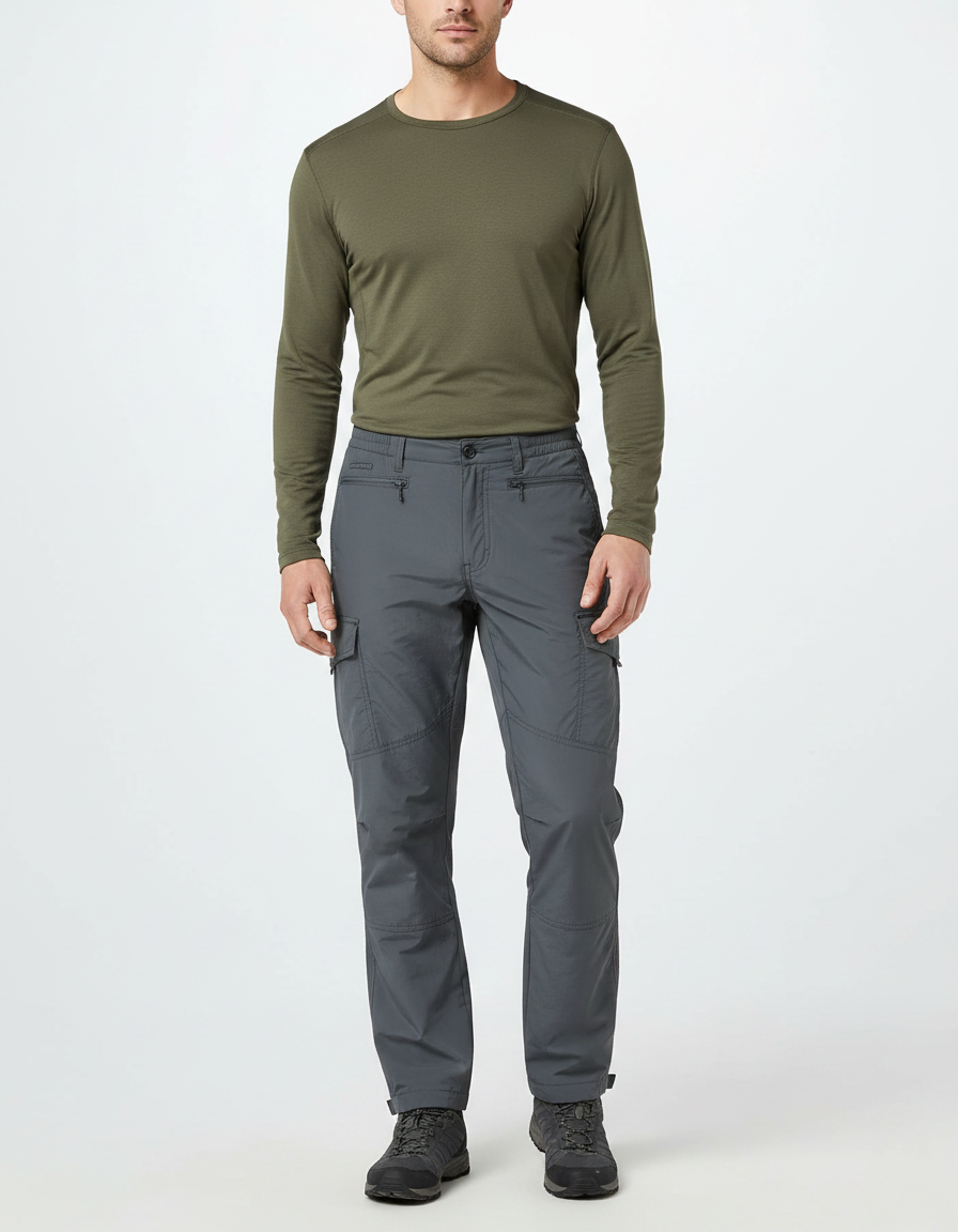 Pantalon Randonnée Gris Cargo Homme Séchage Rapide - Polyester