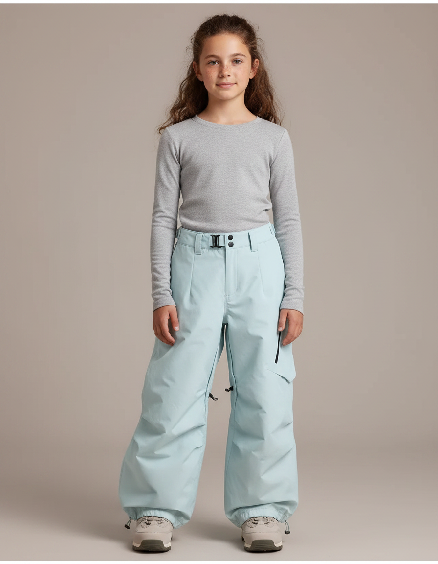 Pantalon Randonnée Bleu Ciel Ample Imperméable Fille - Polyester