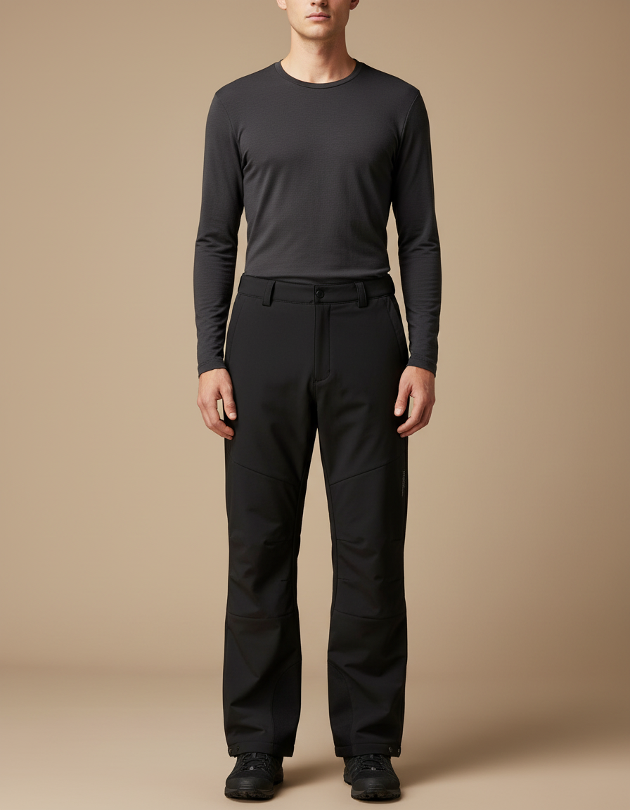 Pantalon Randonnée Noir Softshell Homme Coupe Droite - Polyester