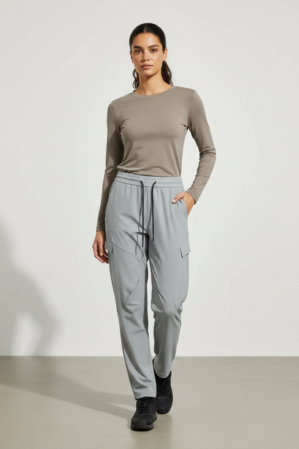 Pantalon Randonnée Gris Cargo Stretch Ajustable Léger - Polyester