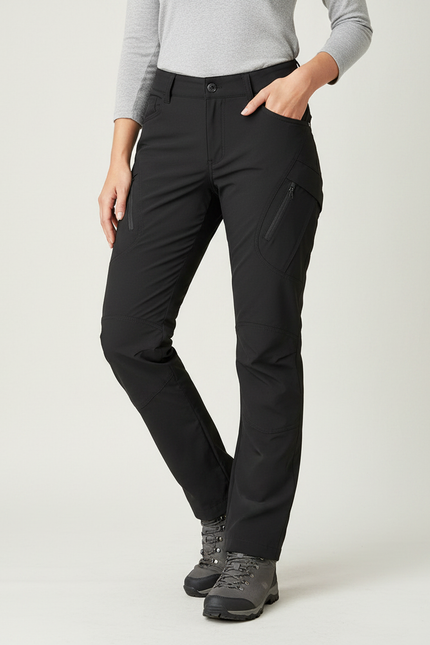Pantalon Randonnée Noir Femme Droit Multipoches Stretch - Polyester