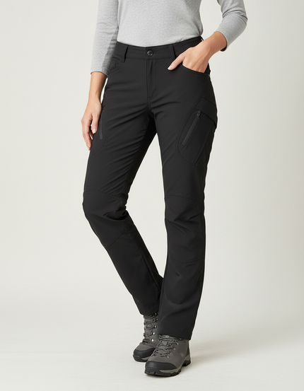 Pantalon Randonnée Noir Femme Droit Multipoches Stretch - Polyester