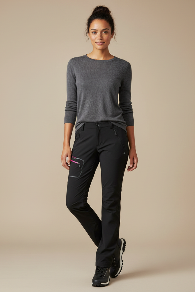 Pantalon Randonnée Noir Ceinture Stretch Femme - Polyester