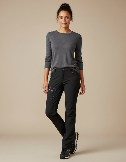 Pantalon Randonnée Noir Ceinture Stretch Femme - Polyester