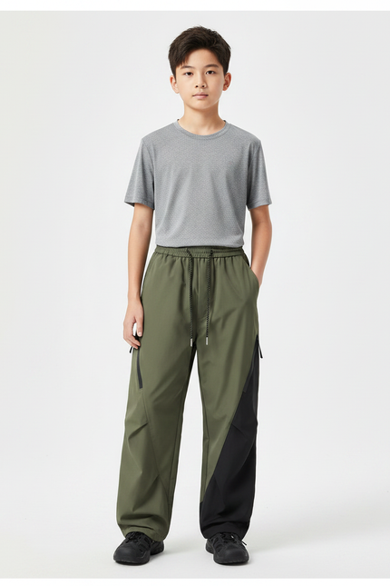 Pantalon Randonnée Kaki Ample Bicolore Sport Enfant - Polyester