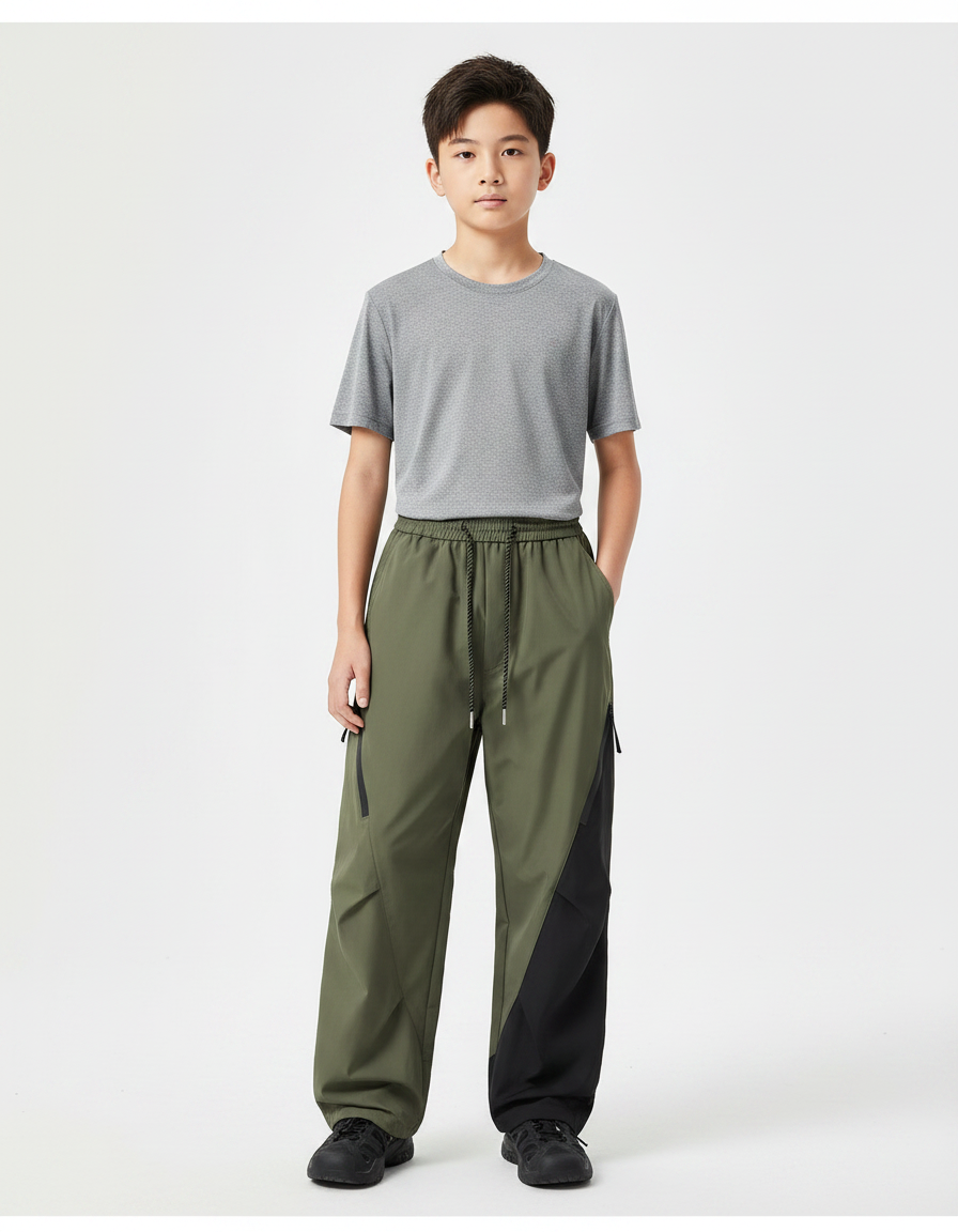 Pantalon Randonnée Kaki Ample Bicolore Sport Enfant - Polyester