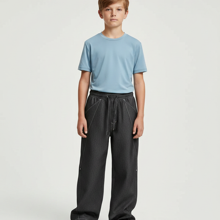 Pantalon Randonnée Gris Ample Cordon Enfant Sport - Polyester