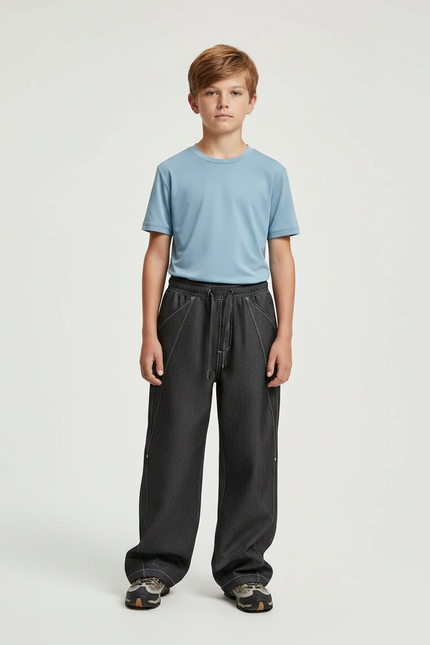 Pantalon Randonnée Gris Ample Cordon Enfant Sport - Polyester