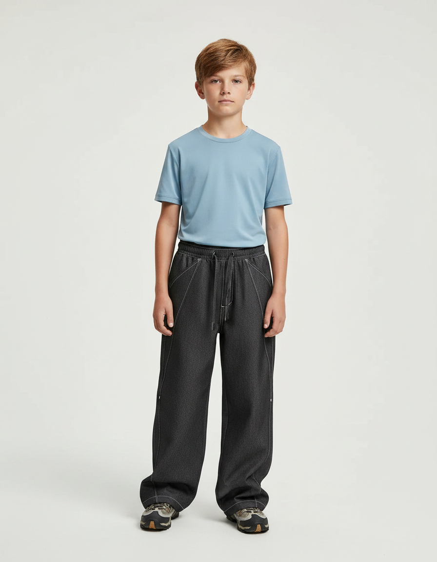 Pantalon Randonnée Gris Ample Cordon Enfant Sport - Polyester