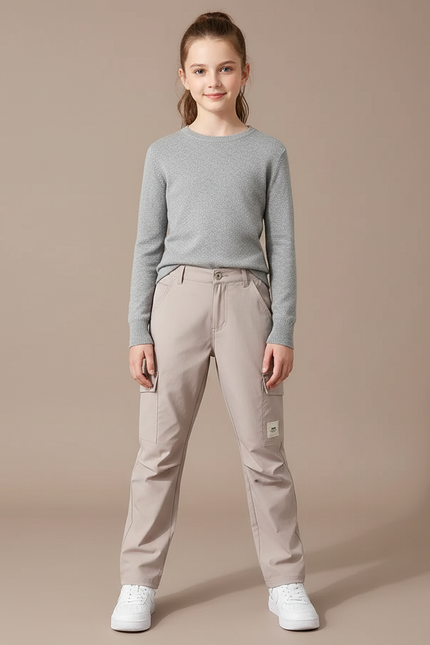 Pantalon Randonnée Beige Cargo Léger Enfant Décontracté - Polyester