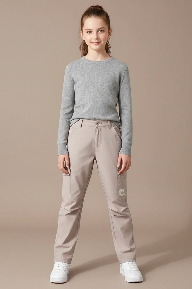 Pantalon Randonnée Beige Cargo Léger Enfant Décontracté - Polyester