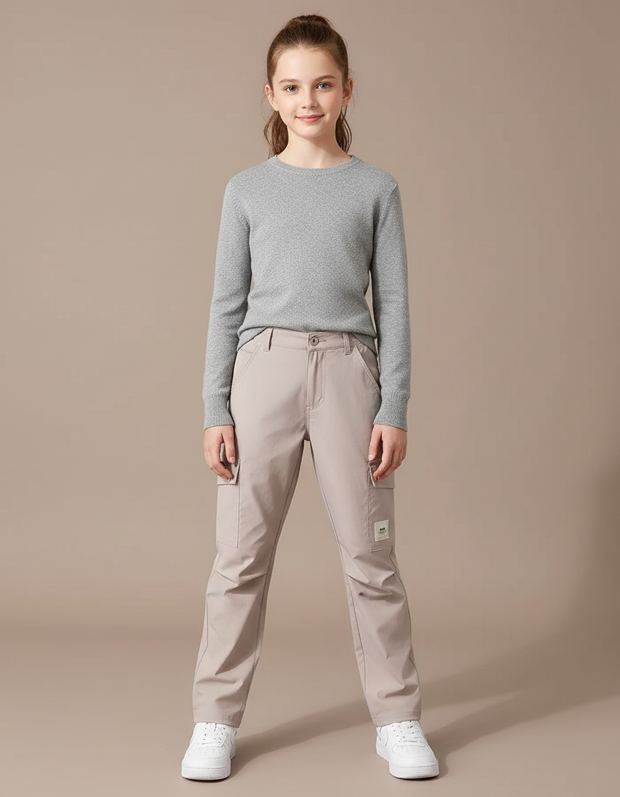 Pantalon Randonnée Beige Cargo Léger Enfant Décontracté - Polyester
