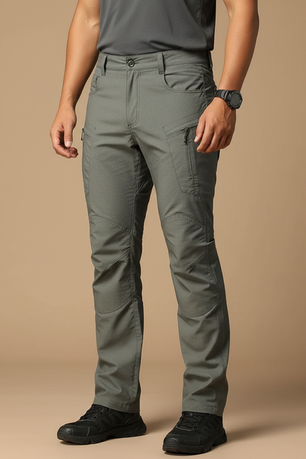 Pantalon Randonnée Homme Gris Cargo Tactique Multi-poches - Kaki Polyester