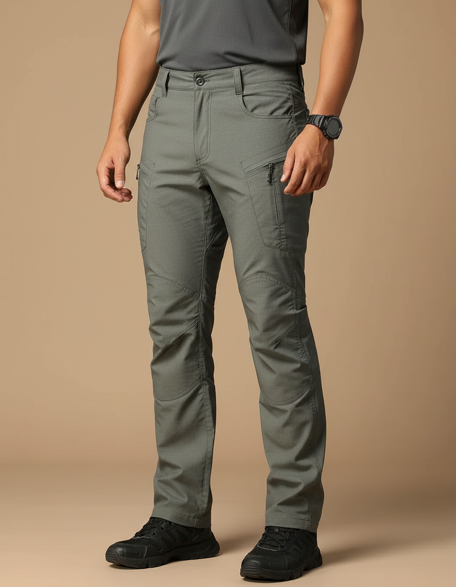 Pantalon Randonnée Homme Gris Cargo Tactique Multi-poches - Kaki Polyester