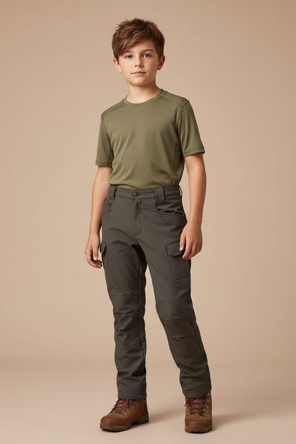 Pantalon Randonnée Gris Cargo Coupe Droite Enfant - Kaki Polyester