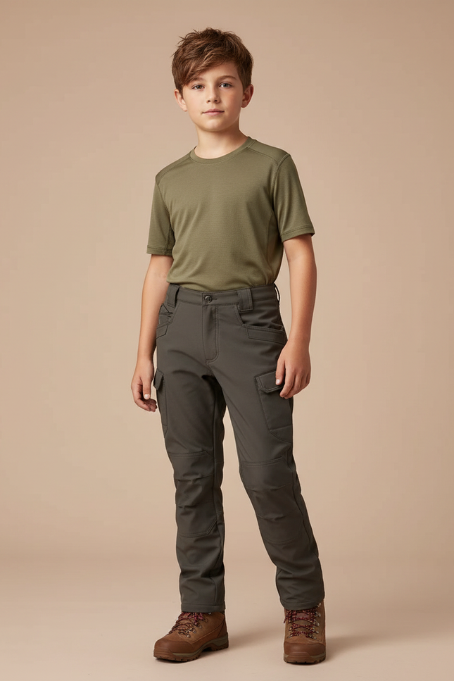 Pantalon Randonnée Gris Cargo Coupe Droite Enfant - Kaki Polyester