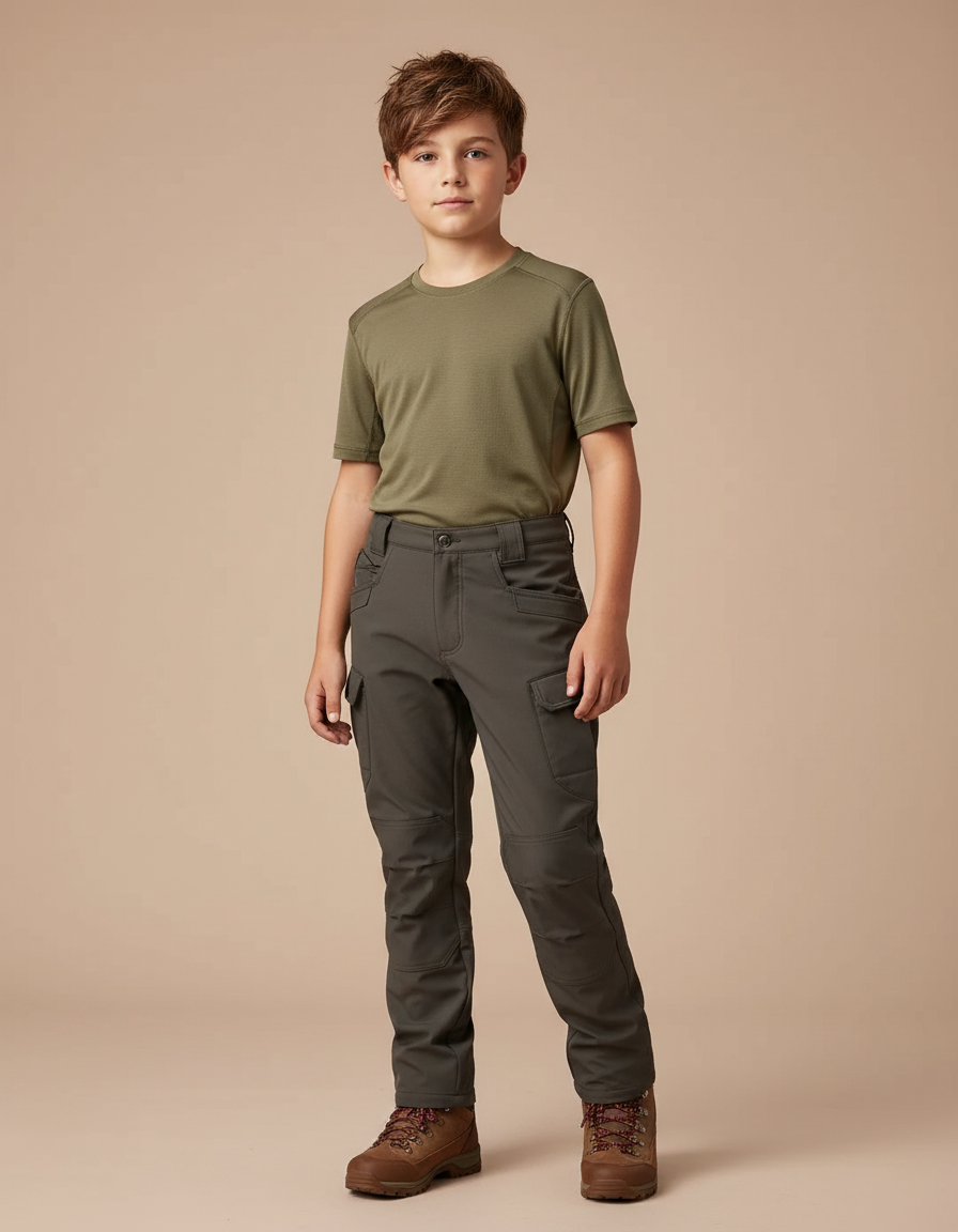 Pantalon Randonnée Gris Cargo Coupe Droite Enfant - Kaki Polyester