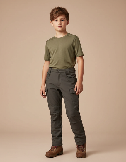 Pantalon Randonnée Gris Cargo Coupe Droite Enfant - Kaki Polyester