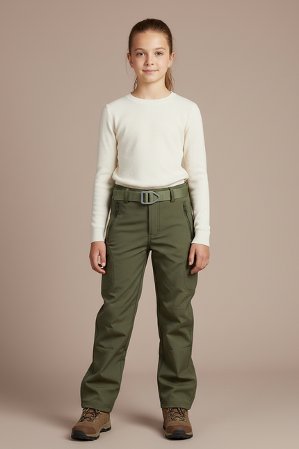 Pantalon Randonnée Vert Militaire Cargo Enfant Confortable - Kaki Polyester
